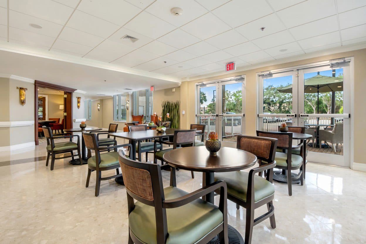Dining room with patio views
